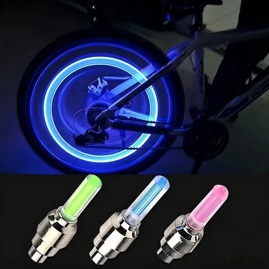 2 Pack Waterproof LED Tire Valve Stem Lights, Neon Glowing Wheel Accessories for Bicycles, Motorcycles, Electric Scooters & Cars, Night‑Time Safety Decor Lights