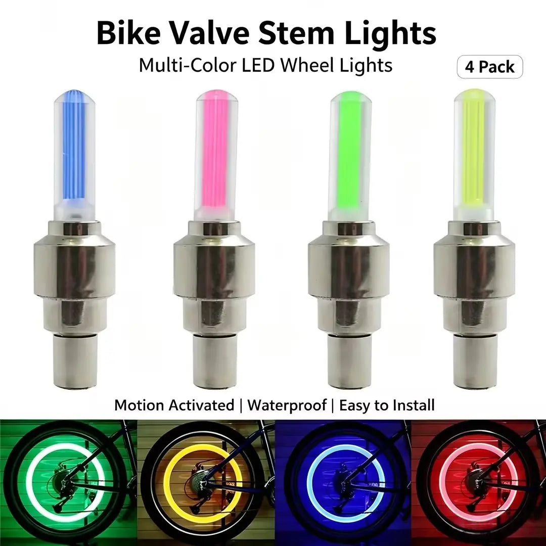 2 Pack Waterproof LED Tire Valve Stem Lights, Neon Glowing Wheel Accessories for Bicycles, Motorcycles, Electric Scooters & Cars, Night‑Time Safety Decor Lights