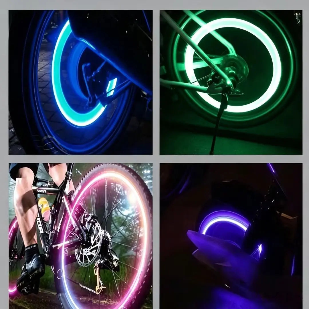 2 Pack Waterproof LED Tire Valve Stem Lights, Neon Glowing Wheel Accessories for Bicycles, Motorcycles, Electric Scooters & Cars, Night‑Time Safety Decor Lights
