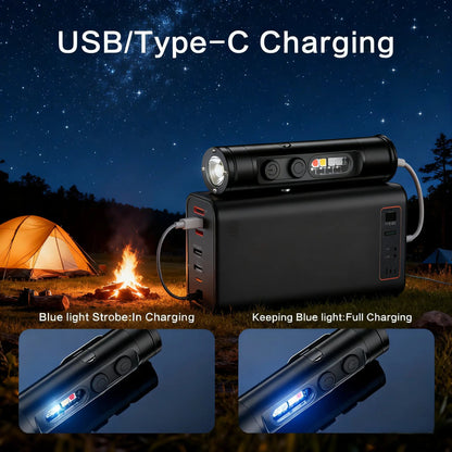 🔧K2 Mini Keychain EDC Flashlight | 500LM USB‑C Torch with Emergency Fire Starter & Window Breaker
