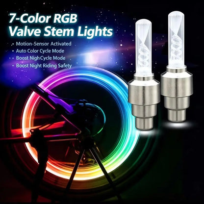 2 Pack Waterproof LED Tire Valve Stem Lights, Neon Glowing Wheel Accessories for Bicycles, Motorcycles, Electric Scooters & Cars, Night‑Time Safety Decor Lights