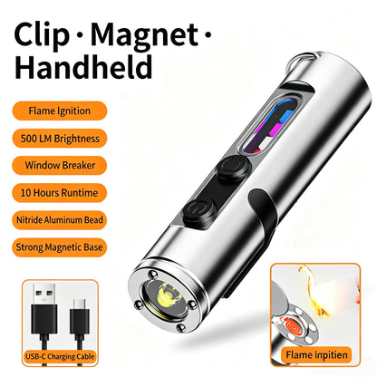 🔧K2 Mini Keychain EDC Flashlight | 500LM USB‑C Torch with Emergency Fire Starter & Window Breaker