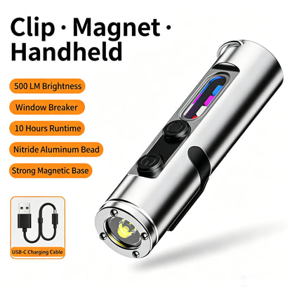 🔧K2 Mini Keychain EDC Flashlight | 500LM USB‑C Torch with Emergency Fire Starter & Window Breaker
