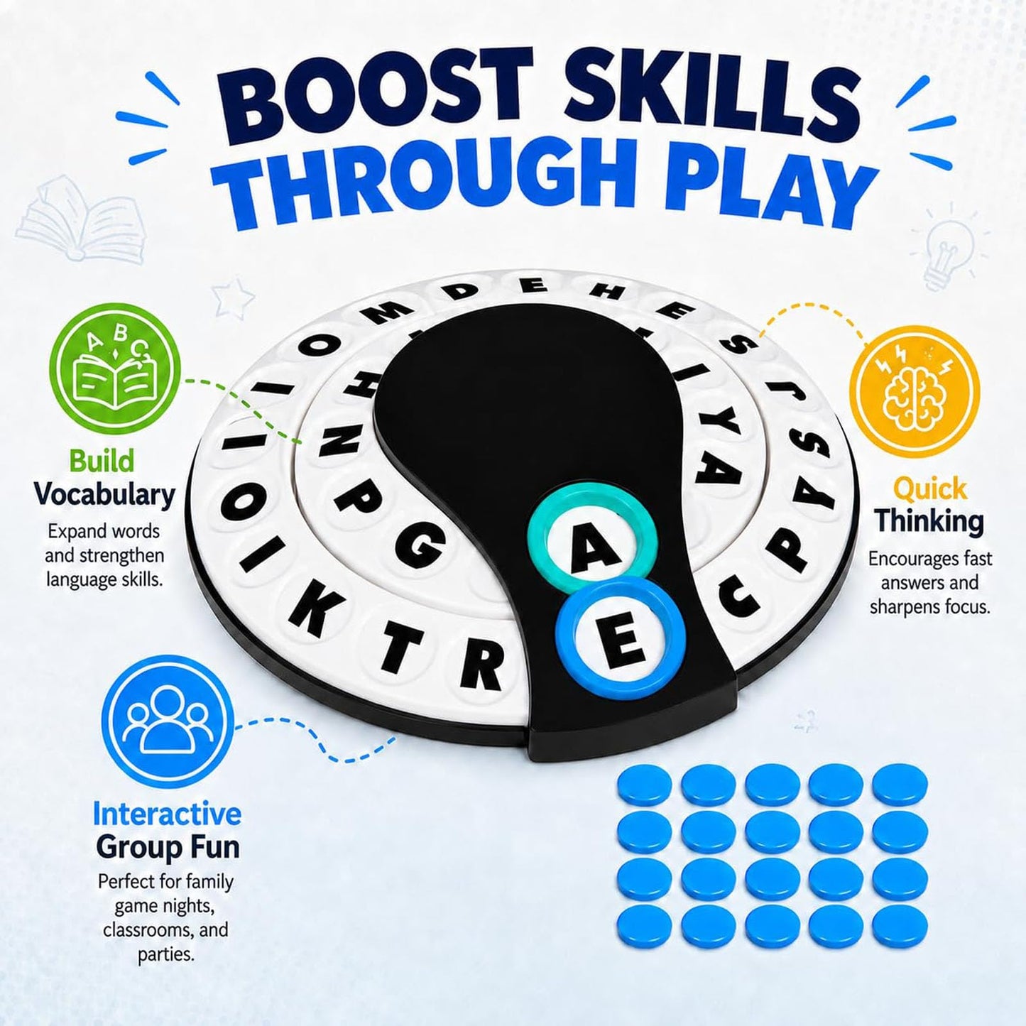 Starts With Ends With by Relatable - The Fast Paced Word Game Your Family Games Collection Has Been Missing. Spin The Letter Wheels and Race to Shout the Word – Includes 1 Spinner Device and 20 Tokens.