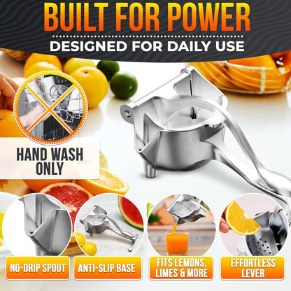 Food-Grade Aluminum Manual Squeezer for Lemons, Limes & Oranges