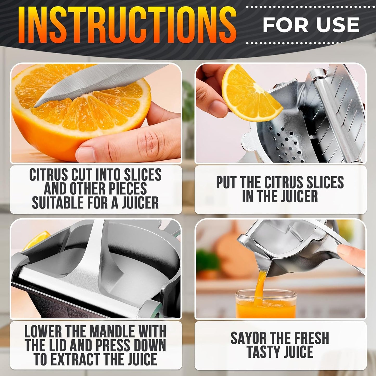 Food-Grade Aluminum Manual Squeezer for Lemons, Limes & Oranges
