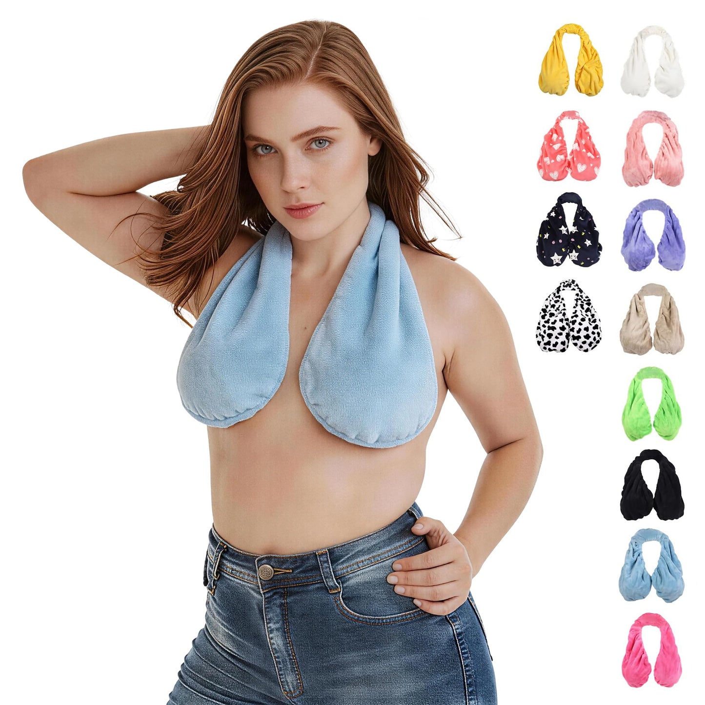 Multicolor Plush Halter-Neck Bath Wrap Top – Soft Fleece SPA/Makeup/Bath Bra – Reusable Quick-Dry Towel Bra (Suitable for Skincare, Bathing, and Lounging)