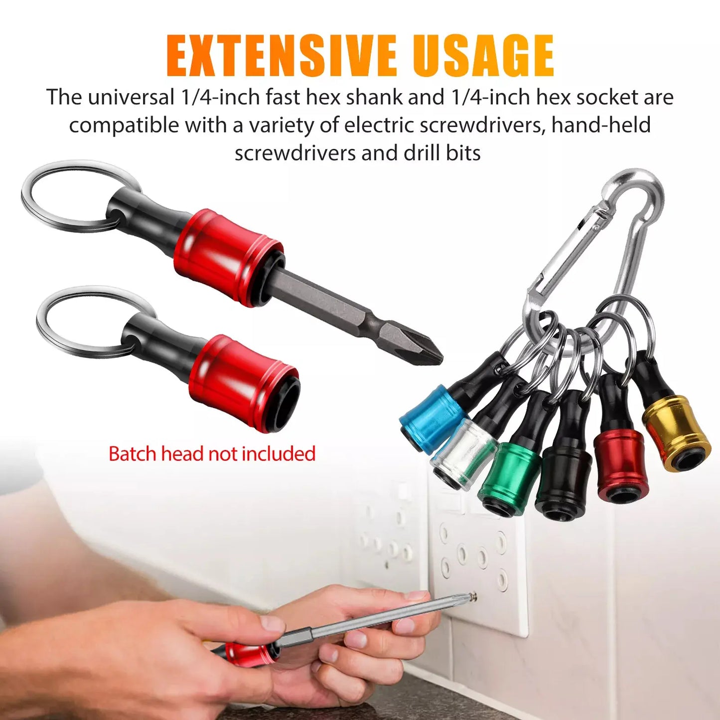 Portable Aluminum Alloy 1/4 Hex Shank Screwdriver Drill Bit Holder Keychain, Quick Change Bit Storage Key Ring, Durable Heavy Load Tool Clip for Workshop, Auto Repair & Woodworking