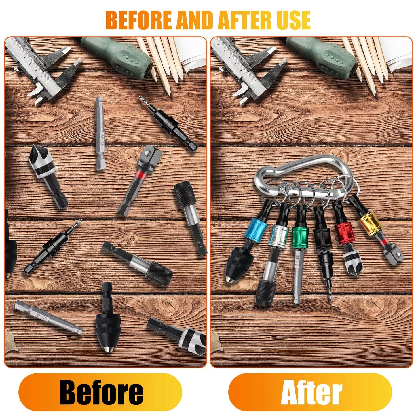 Portable Aluminum Alloy 1/4 Hex Shank Screwdriver Drill Bit Holder Keychain, Quick Change Bit Storage Key Ring, Durable Heavy Load Tool Clip for Workshop, Auto Repair & Woodworking