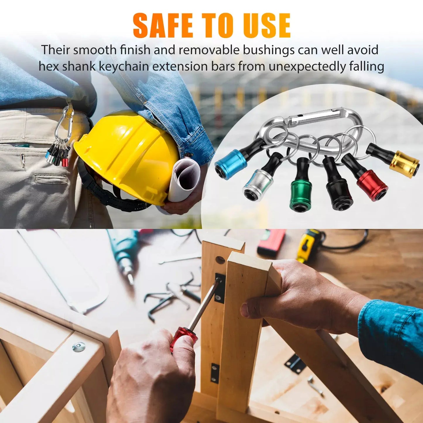 Portable Aluminum Alloy 1/4 Hex Shank Screwdriver Drill Bit Holder Keychain, Quick Change Bit Storage Key Ring, Durable Heavy Load Tool Clip for Workshop, Auto Repair & Woodworking