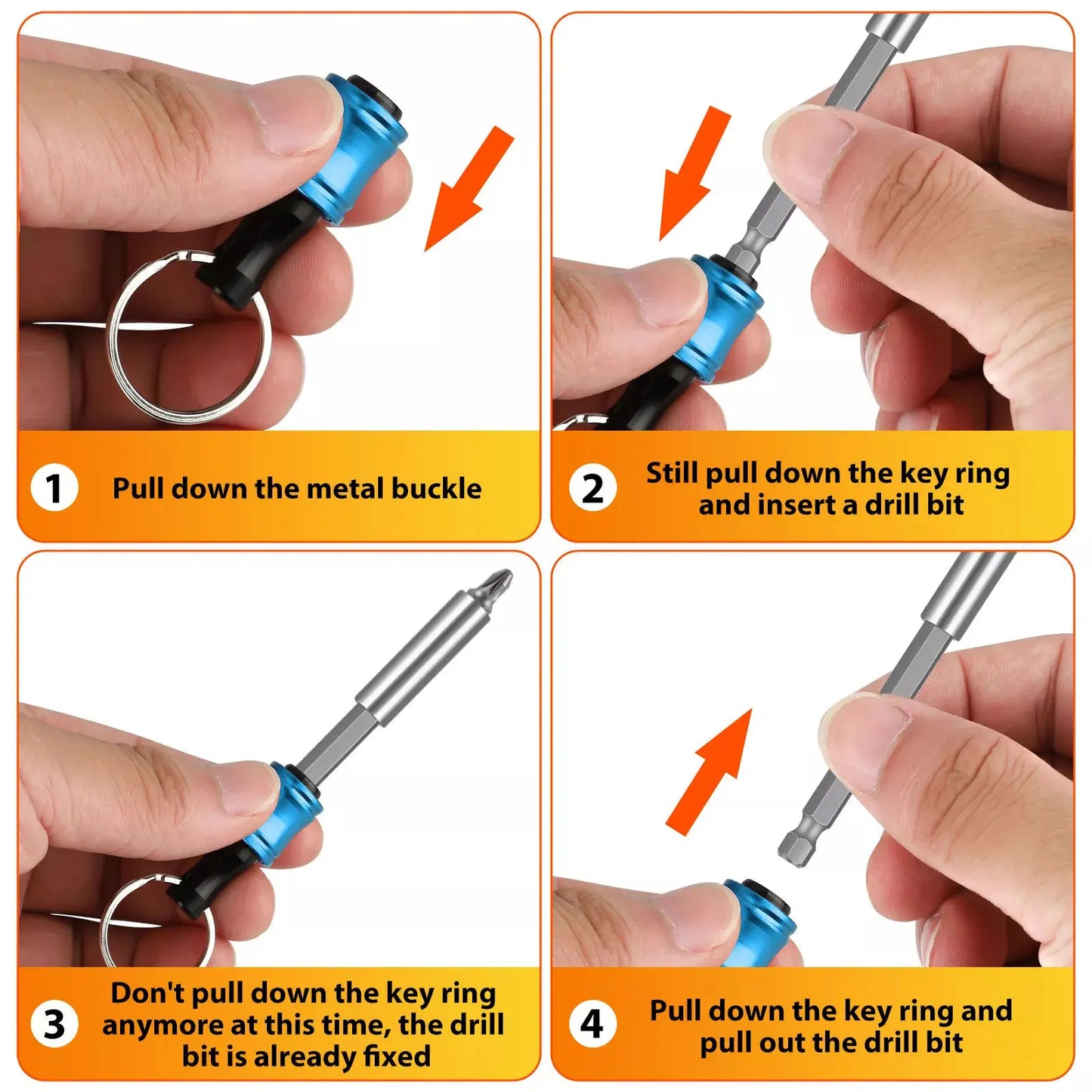 Portable Aluminum Alloy 1/4 Hex Shank Screwdriver Drill Bit Holder Keychain, Quick Change Bit Storage Key Ring, Durable Heavy Load Tool Clip for Workshop, Auto Repair & Woodworking