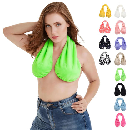 Multicolor Plush Halter-Neck Bath Wrap Top – Soft Fleece SPA/Makeup/Bath Bra – Reusable Quick-Dry Towel Bra (Suitable for Skincare, Bathing, and Lounging)