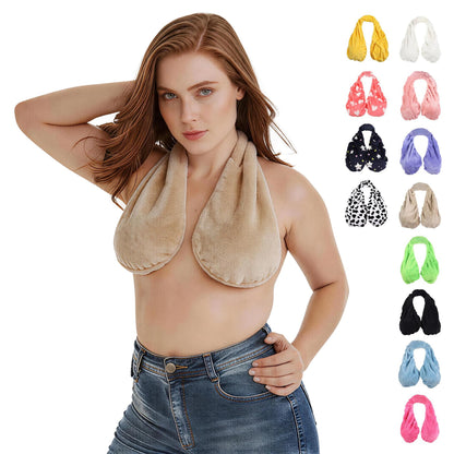 Multicolor Plush Halter-Neck Bath Wrap Top – Soft Fleece SPA/Makeup/Bath Bra – Reusable Quick-Dry Towel Bra (Suitable for Skincare, Bathing, and Lounging)