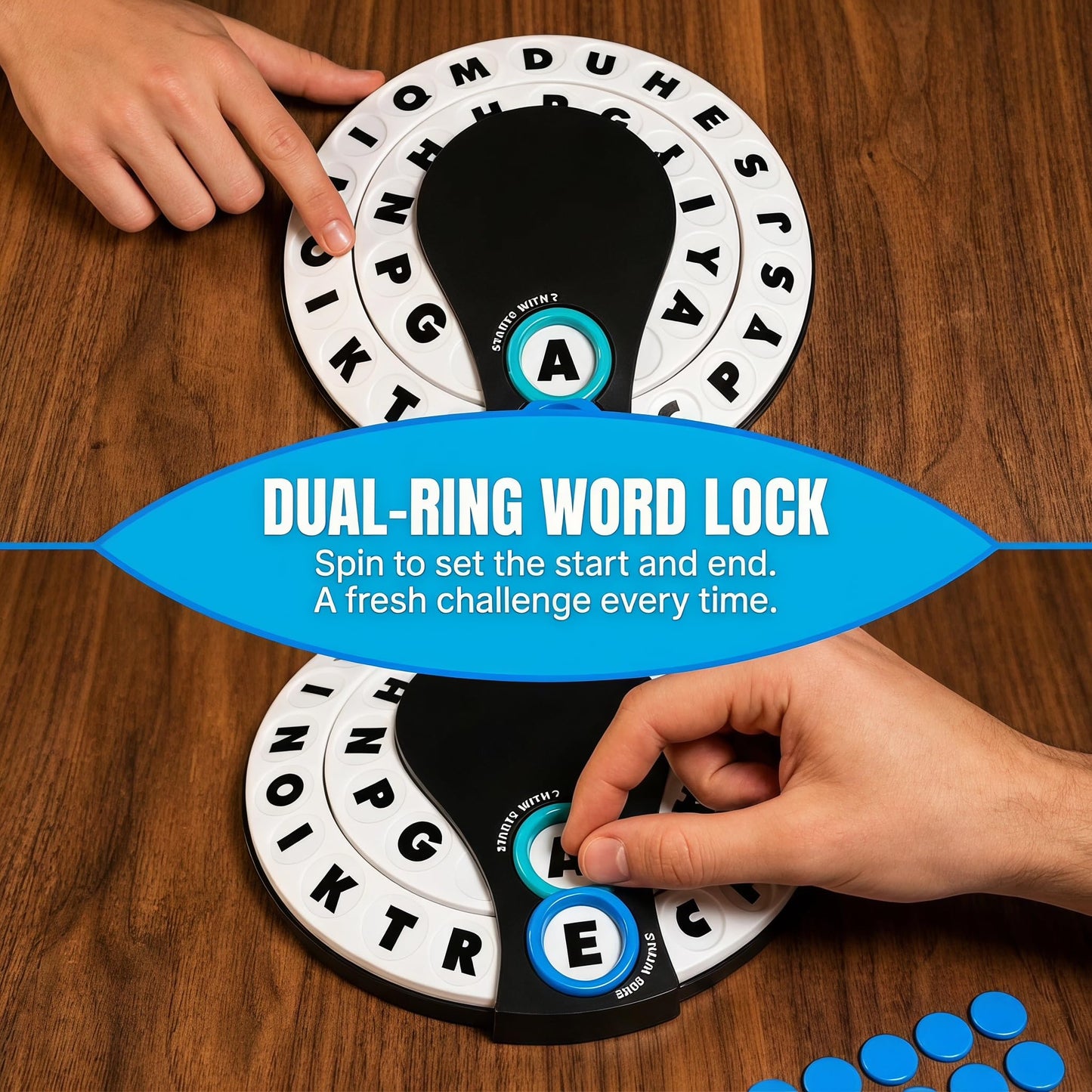 Starts With Ends With by Relatable - The Fast Paced Word Game Your Family Games Collection Has Been Missing. Spin The Letter Wheels and Race to Shout the Word – Includes 1 Spinner Device and 20 Tokens.