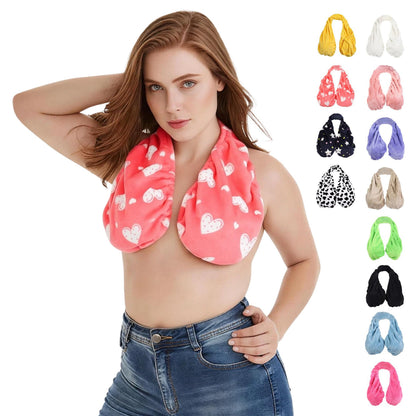 Multicolor Plush Halter-Neck Bath Wrap Top – Soft Fleece SPA/Makeup/Bath Bra – Reusable Quick-Dry Towel Bra (Suitable for Skincare, Bathing, and Lounging)