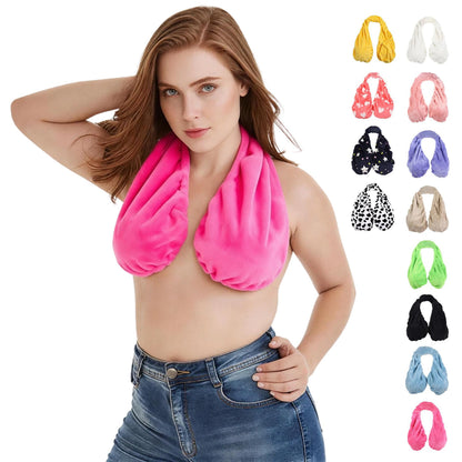 Multicolor Plush Halter-Neck Bath Wrap Top – Soft Fleece SPA/Makeup/Bath Bra – Reusable Quick-Dry Towel Bra (Suitable for Skincare, Bathing, and Lounging)