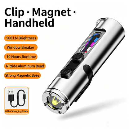 🔧K2 Mini Keychain EDC Flashlight | 500LM USB‑C Torch with Emergency Fire Starter & Window Breaker