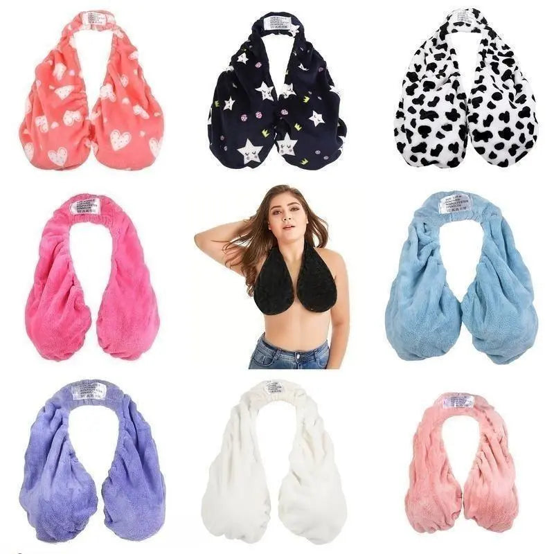 Multicolor Plush Halter-Neck Bath Wrap Top – Soft Fleece SPA/Makeup/Bath Bra – Reusable Quick-Dry Towel Bra (Suitable for Skincare, Bathing, and Lounging)