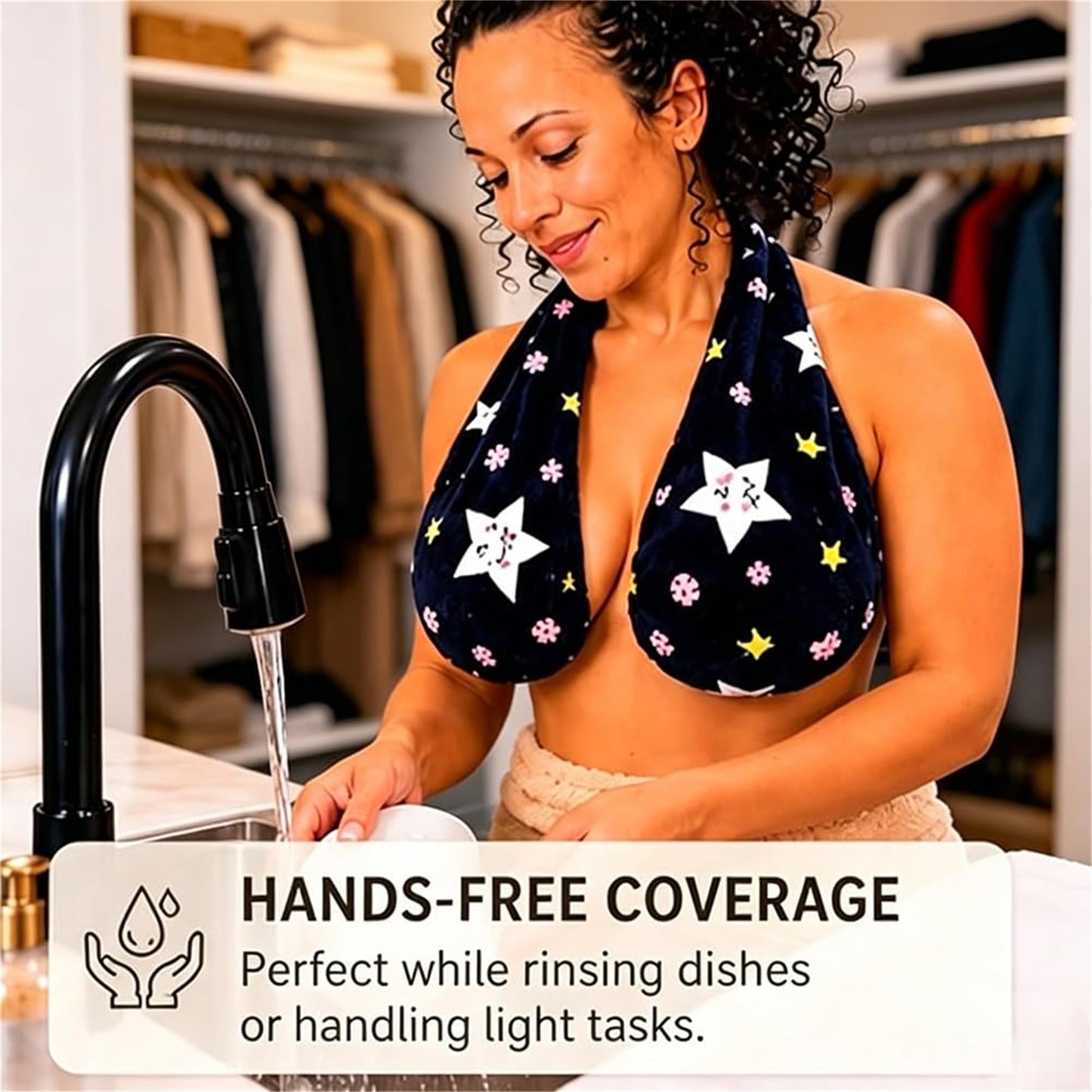 Multicolor Plush Halter-Neck Bath Wrap Top – Soft Fleece SPA/Makeup/Bath Bra – Reusable Quick-Dry Towel Bra (Suitable for Skincare, Bathing, and Lounging)