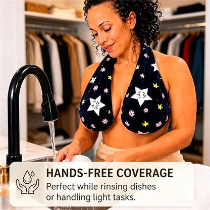 Multicolor Plush Halter-Neck Bath Wrap Top – Soft Fleece SPA/Makeup/Bath Bra – Reusable Quick-Dry Towel Bra (Suitable for Skincare, Bathing, and Lounging)