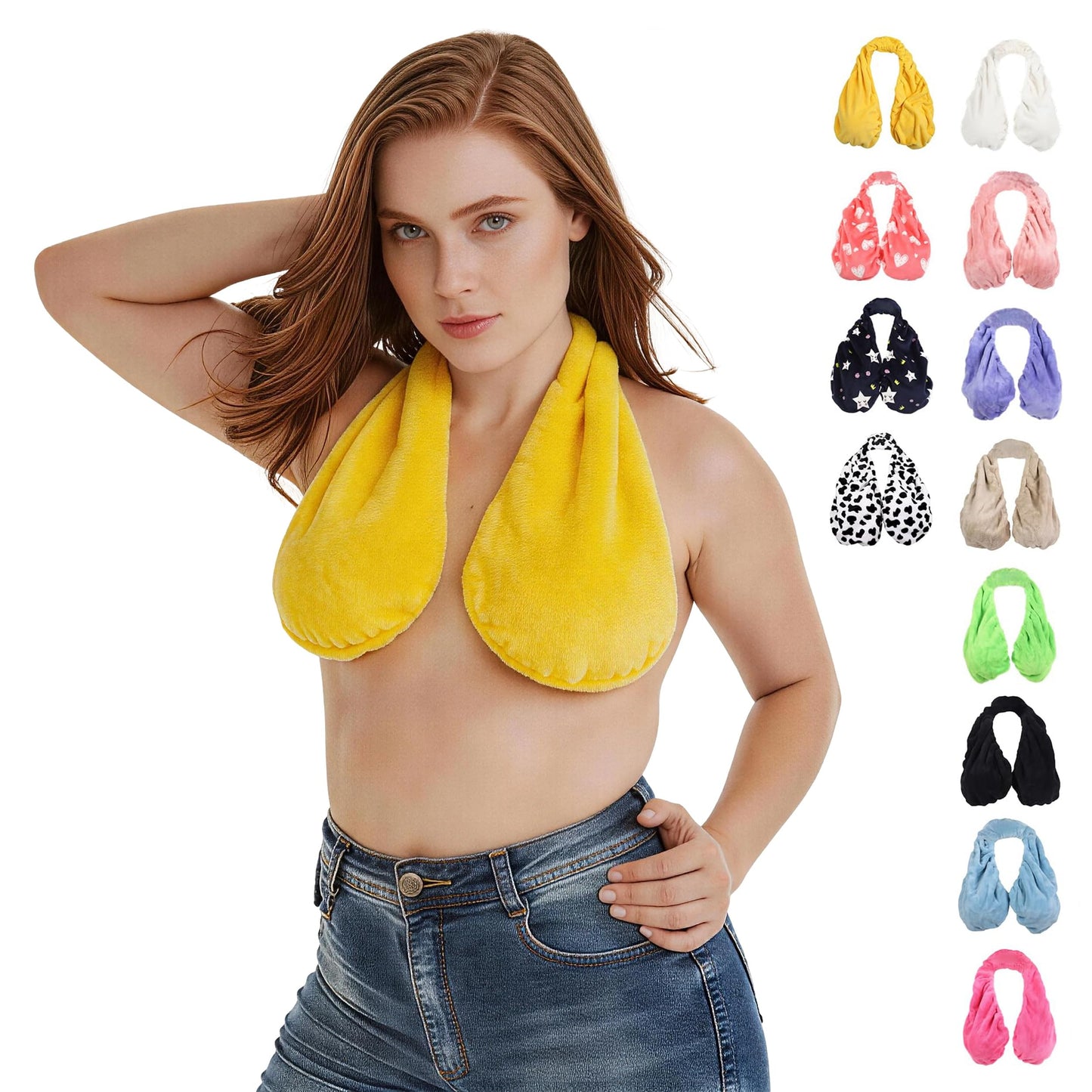 Multicolor Plush Halter-Neck Bath Wrap Top – Soft Fleece SPA/Makeup/Bath Bra – Reusable Quick-Dry Towel Bra (Suitable for Skincare, Bathing, and Lounging)