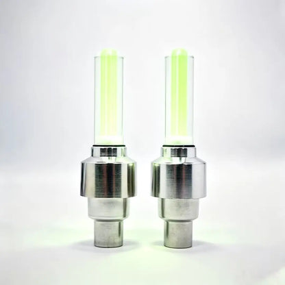 2 Pack Waterproof LED Tire Valve Stem Lights, Neon Glowing Wheel Accessories for Bicycles, Motorcycles, Electric Scooters & Cars, Night‑Time Safety Decor Lights